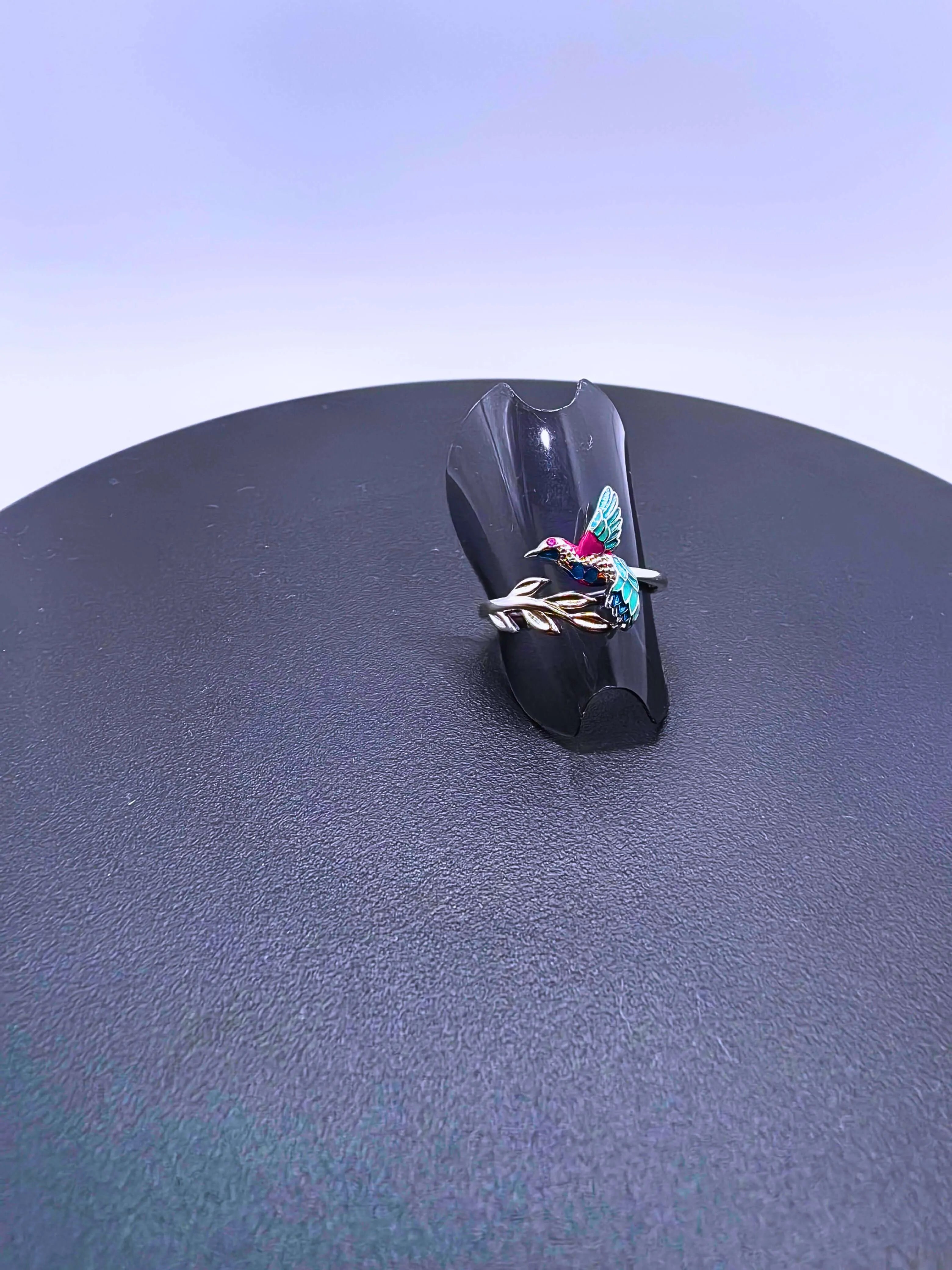 Anillo Plata Ley 925 Colibrí Recina Epoxica Ajustable Calenbi