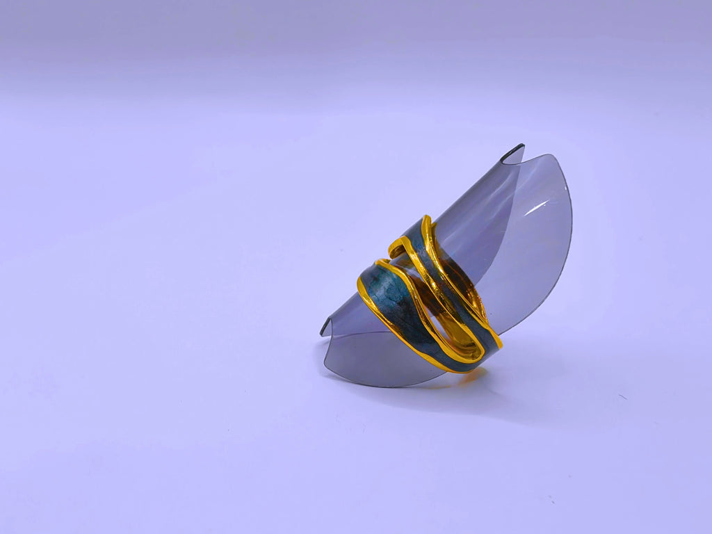 Stainless Steel Ring with Black Epoxy Coating and 10k Gold Plating by Calenbi