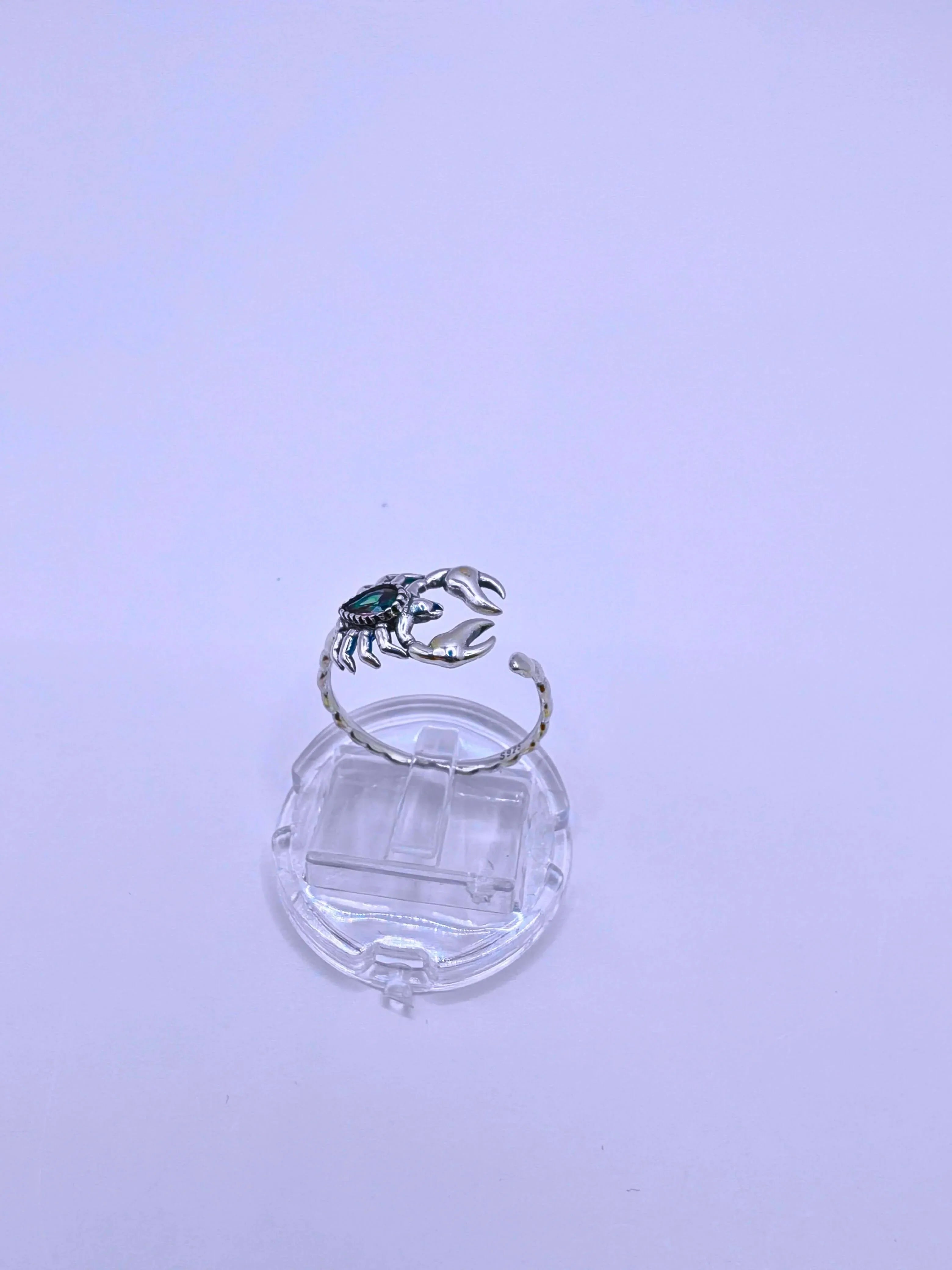 S925 Sterling Silver "Scorpion" Ring with Purple Cubic Zirconia, Adjustable, Calenbi
