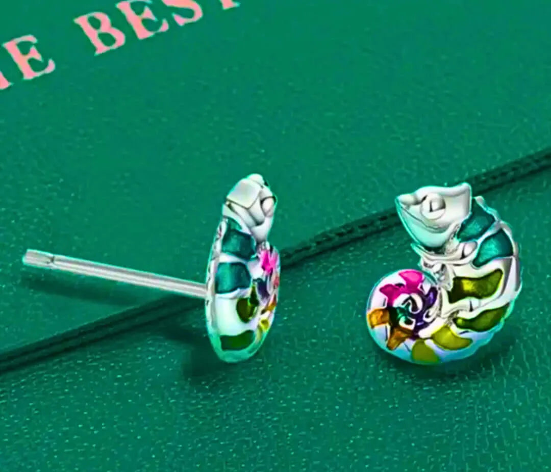 Sterling Silver 925 Chameleon Earrings with Epoxy Resin Insert