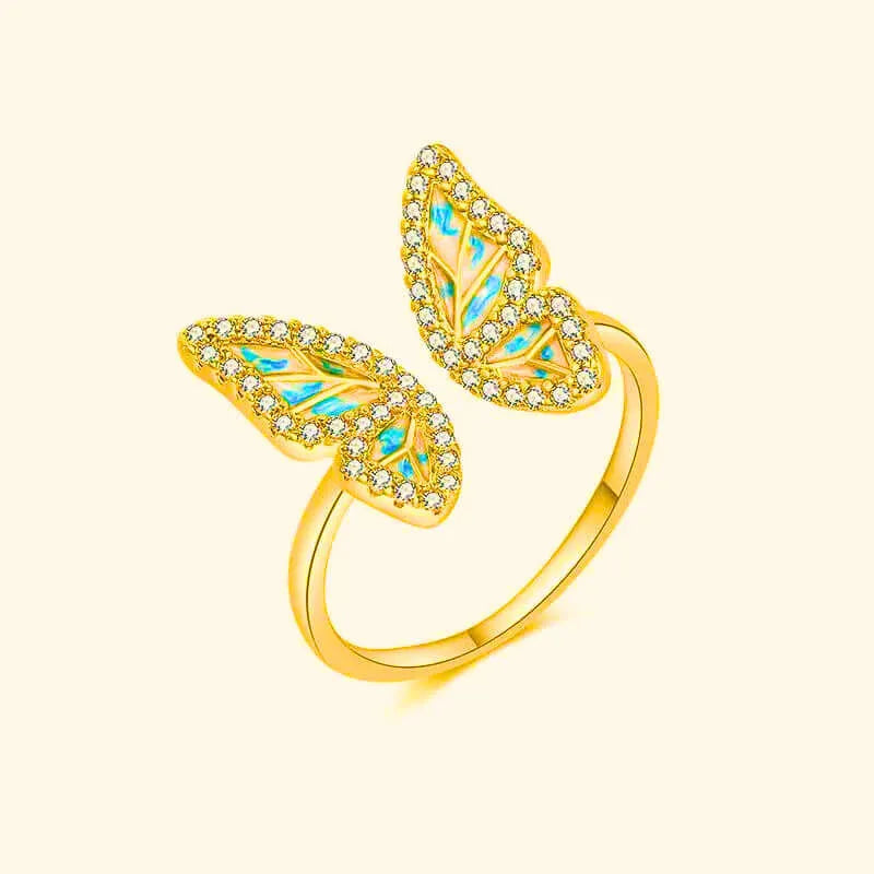 Anillo Cobre Mariposa Ajustable Chapa Oro 10K Calenbi
