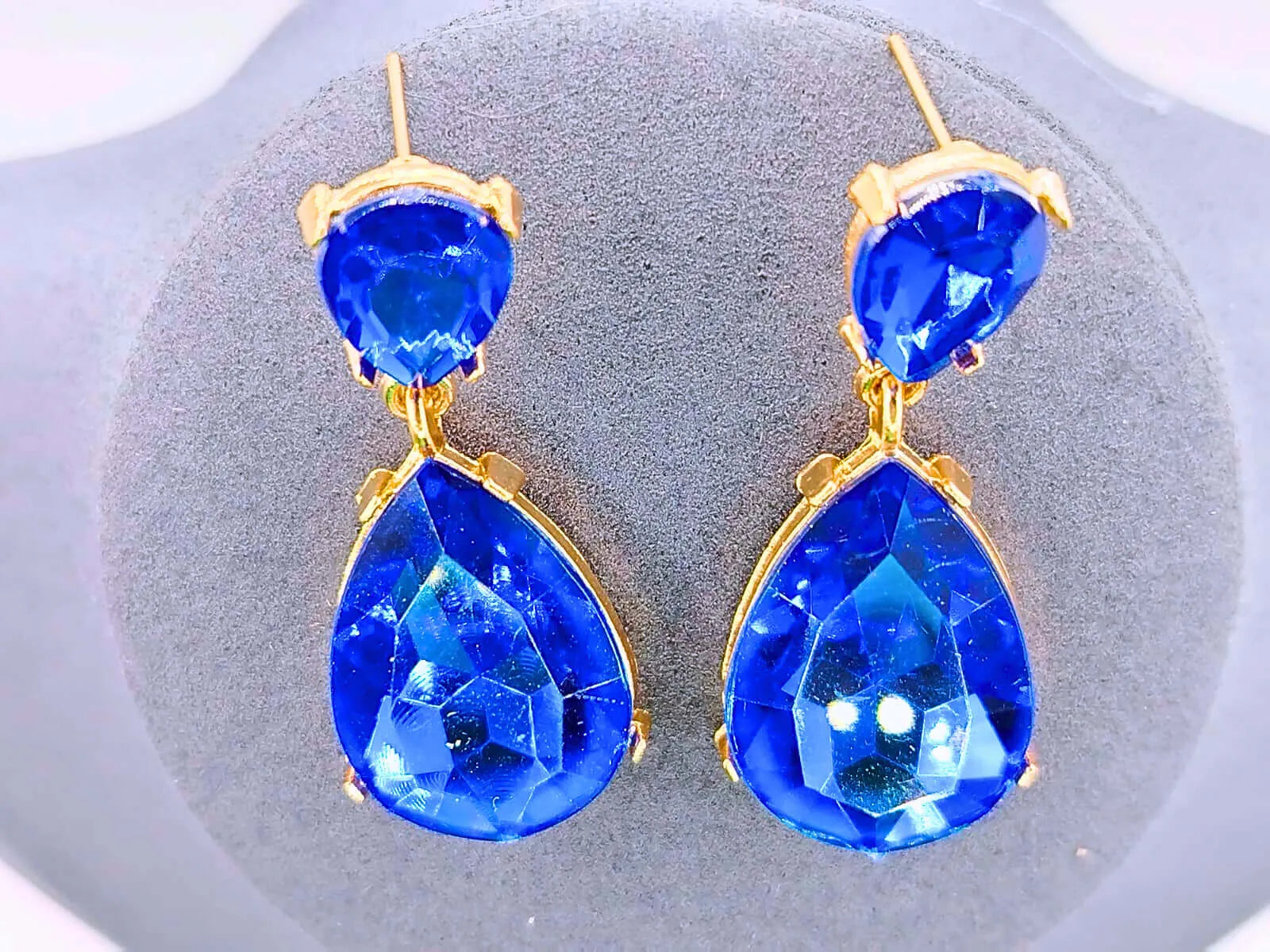Copper Drop Earrings with Blue Cubic Zirconia, 10k Gold Plated, Calenbi