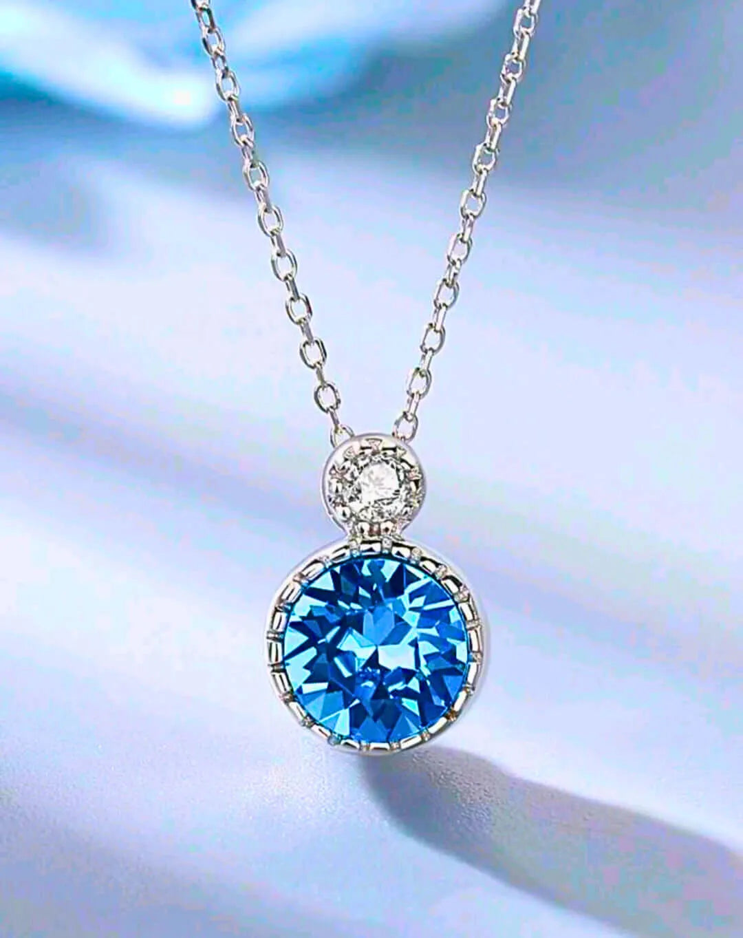 Necklace and Earrings Set S925 Sterling Silver Minimalist Modern Sky Blue Cubic Zirconia Calenbi