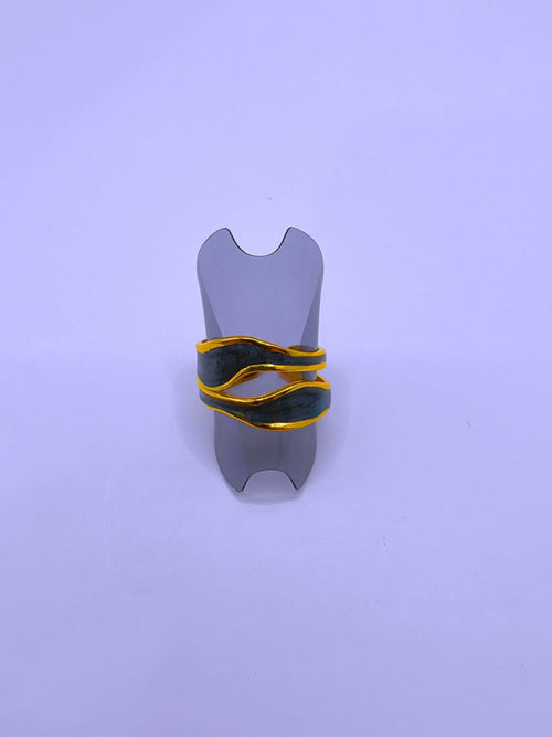Anillo Acero Inoxidable Epoxica Negra Chapa Oro 10k Calenbi