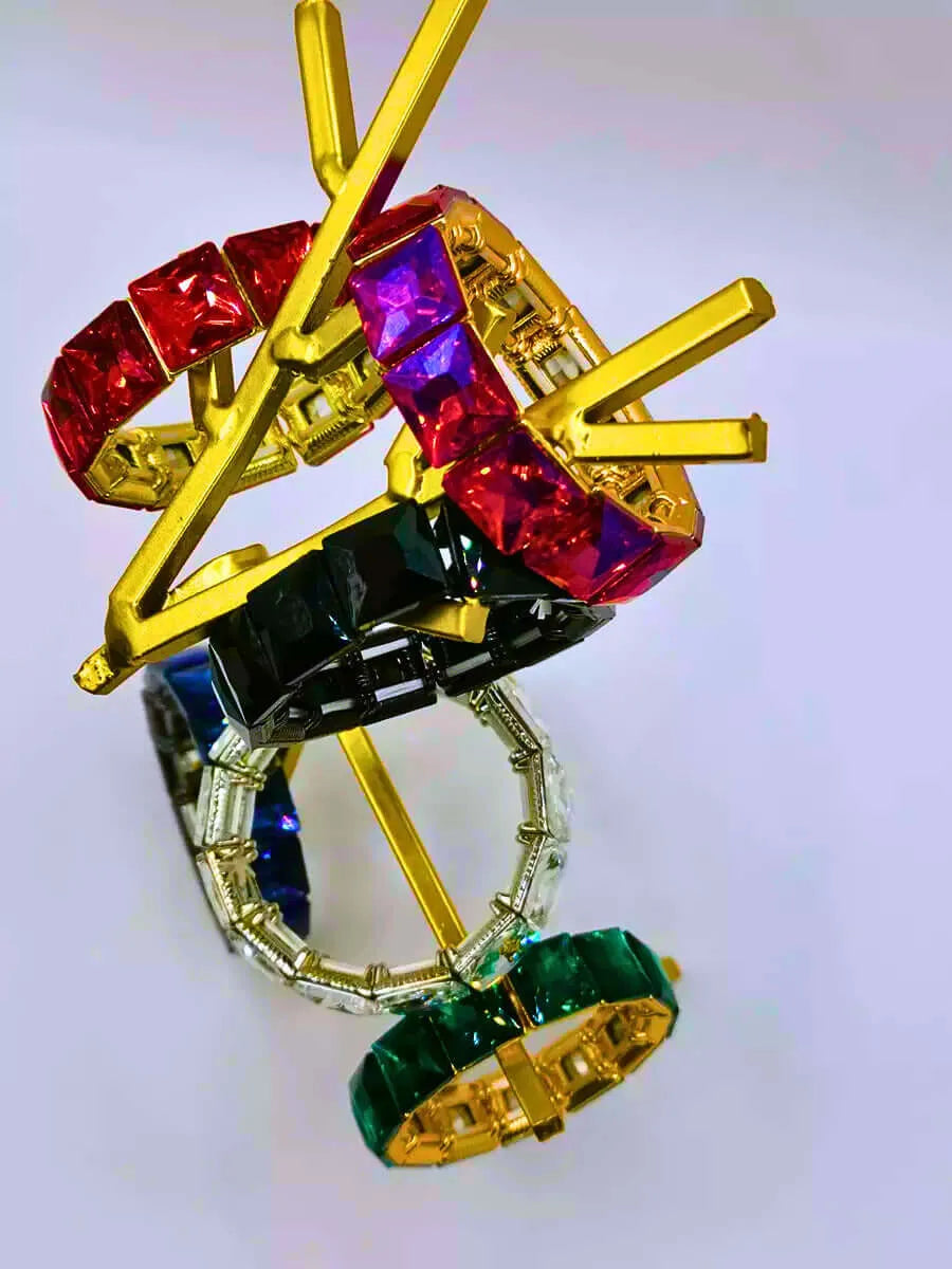 Copper Bracelet with Cubic Zirconia, Colorful Elastic Gold Color, Calenbi