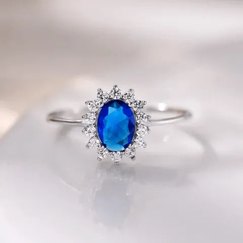 S925 Sterling Silver Ring "Spiritual Rebirth" Blue Cubic Zirconia Calenbi