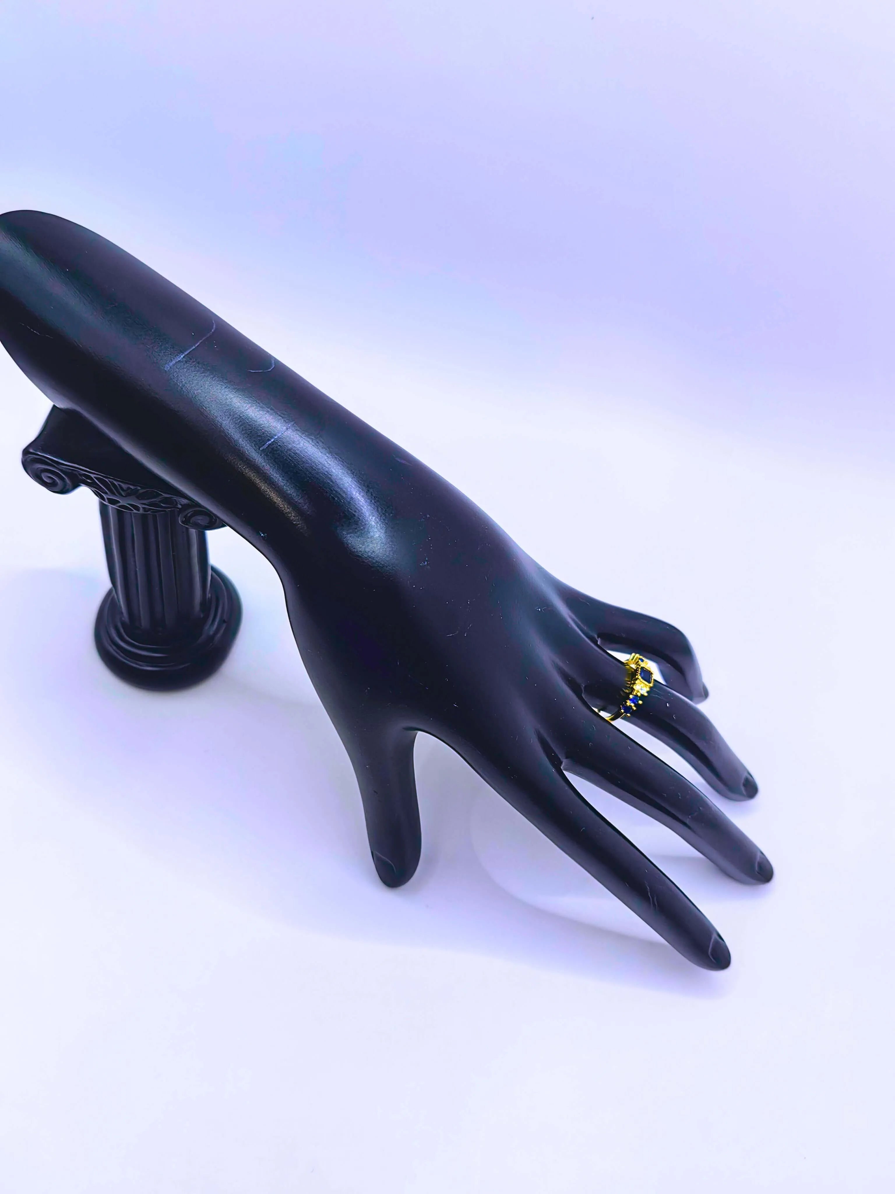 S925 Sterling Silver Ring with Navy Blue Cubic Zirconia "Queen's Gaze" 12K Gold Plated Calenbi