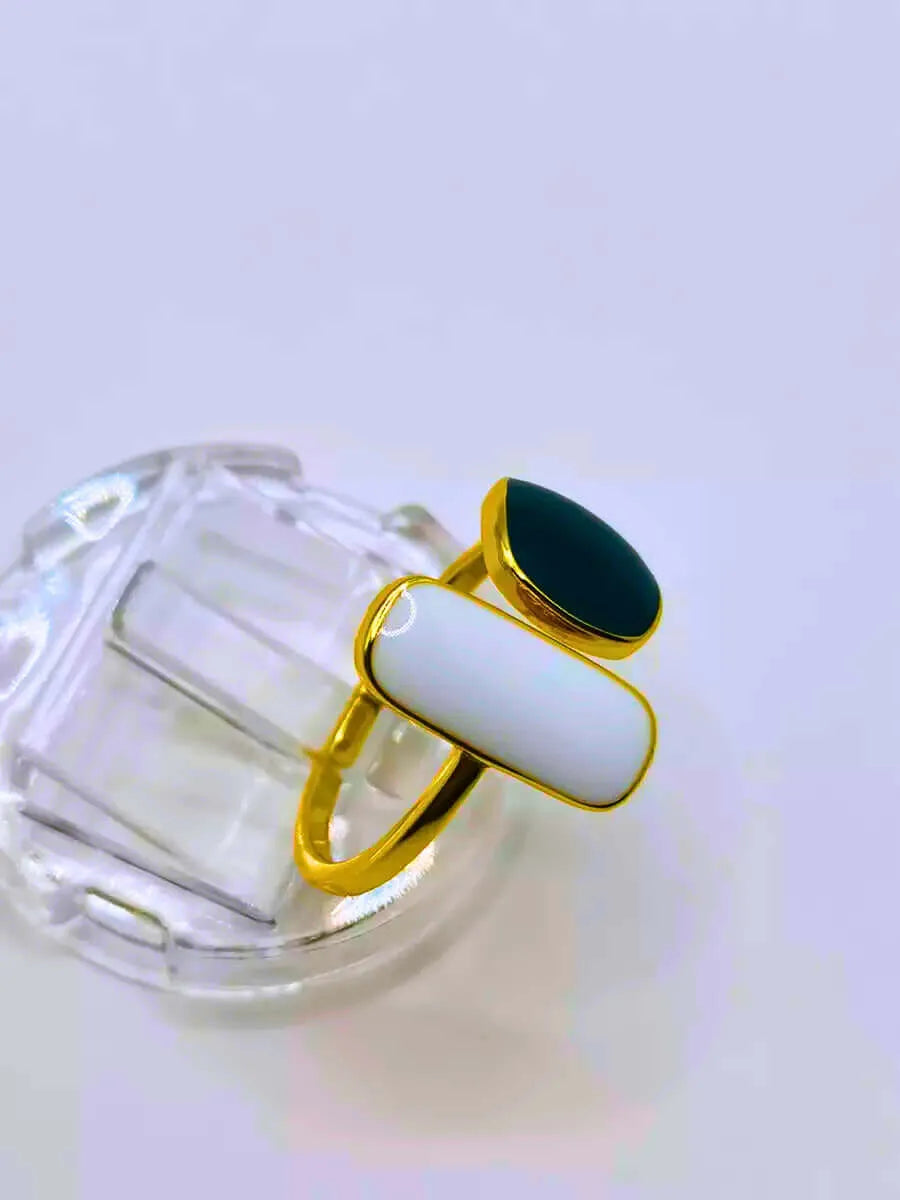 Calenbi 925 Sterling Silver Geometric Adjustable Ring with 10K Gold Plating