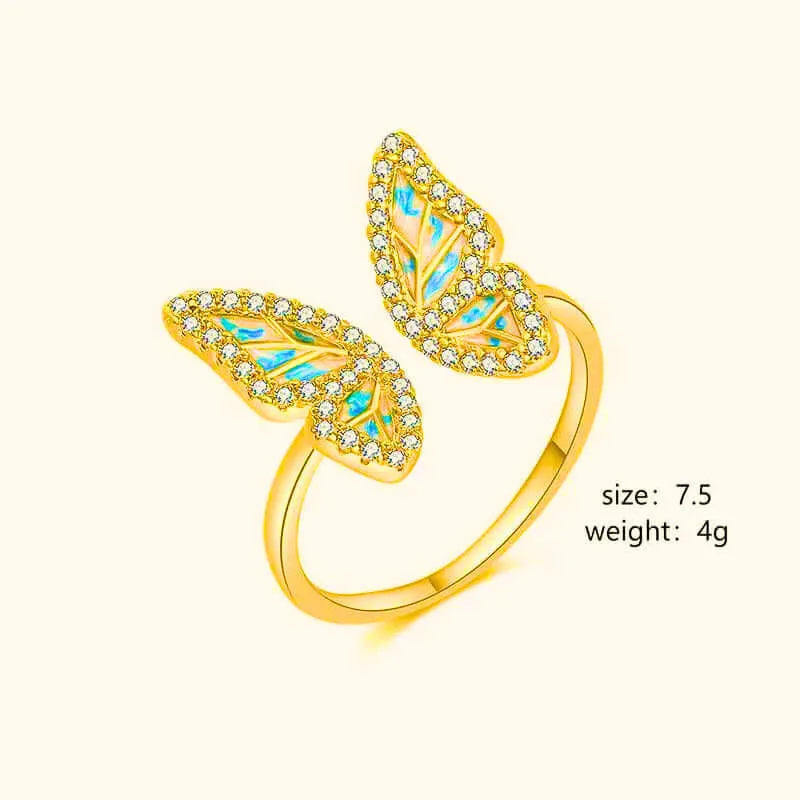 Calenbi Adjustable Copper Butterfly Ring with 10K Gold Plating