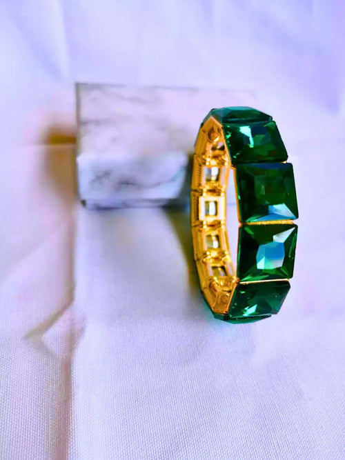 Copper Bracelet with Cubic Zirconia, Colorful Elastic Gold Color, Calenbi