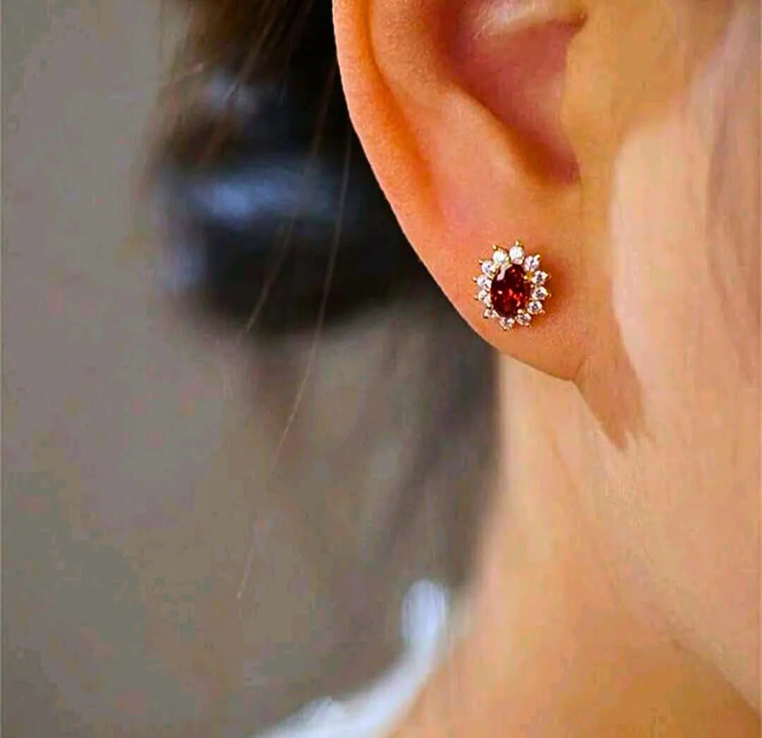 Necklace and Earrings Set S925 Sterling Silver "Ruby" 14K Rose Gold Plated Calenbi