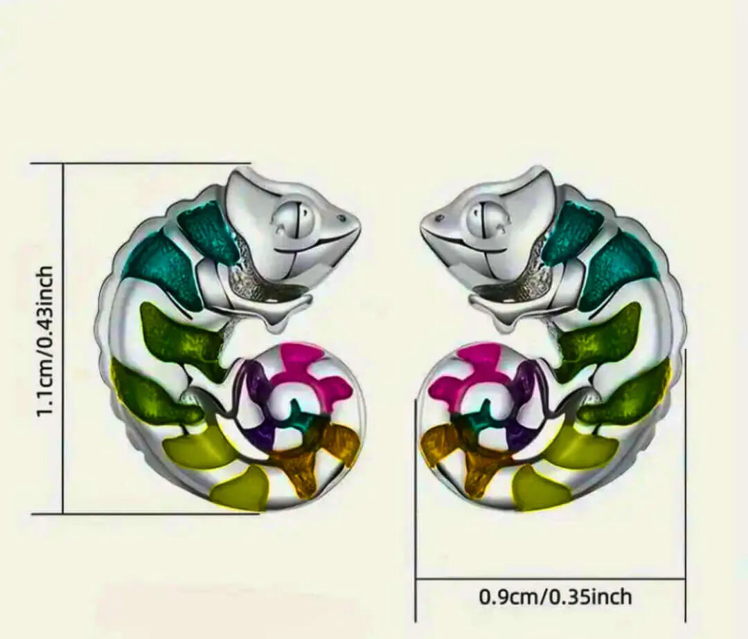 Sterling Silver 925 Chameleon Earrings with Epoxy Resin Insert