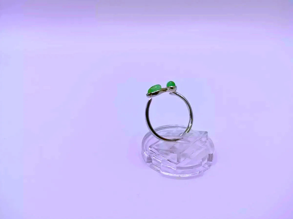 S925 Sterling Silver Ring "Plant Sprout" Cubic Zirconia Imitation Jade Adjustable Calenbi