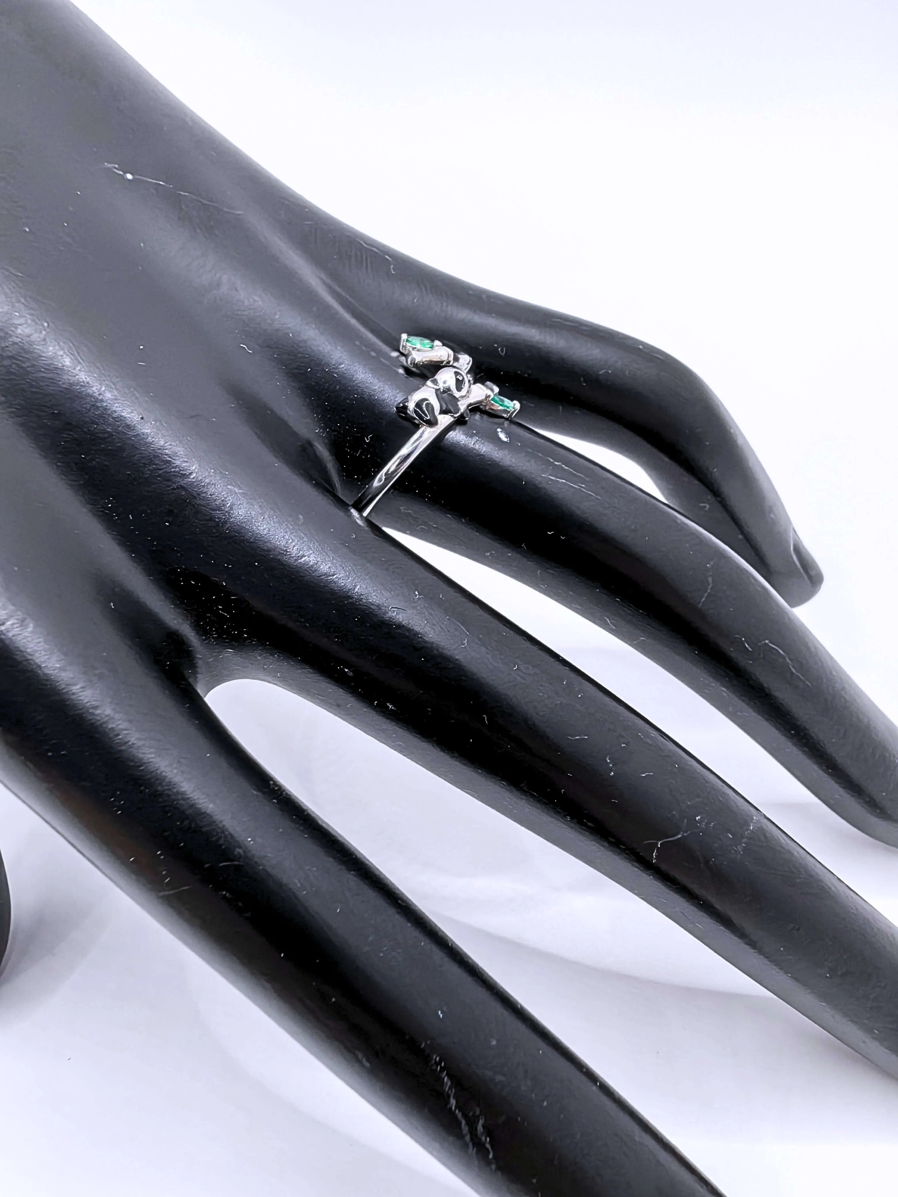 925 Sterling Silver Panda Ring with Cubic Zirconia, Adjustable, Calenbi