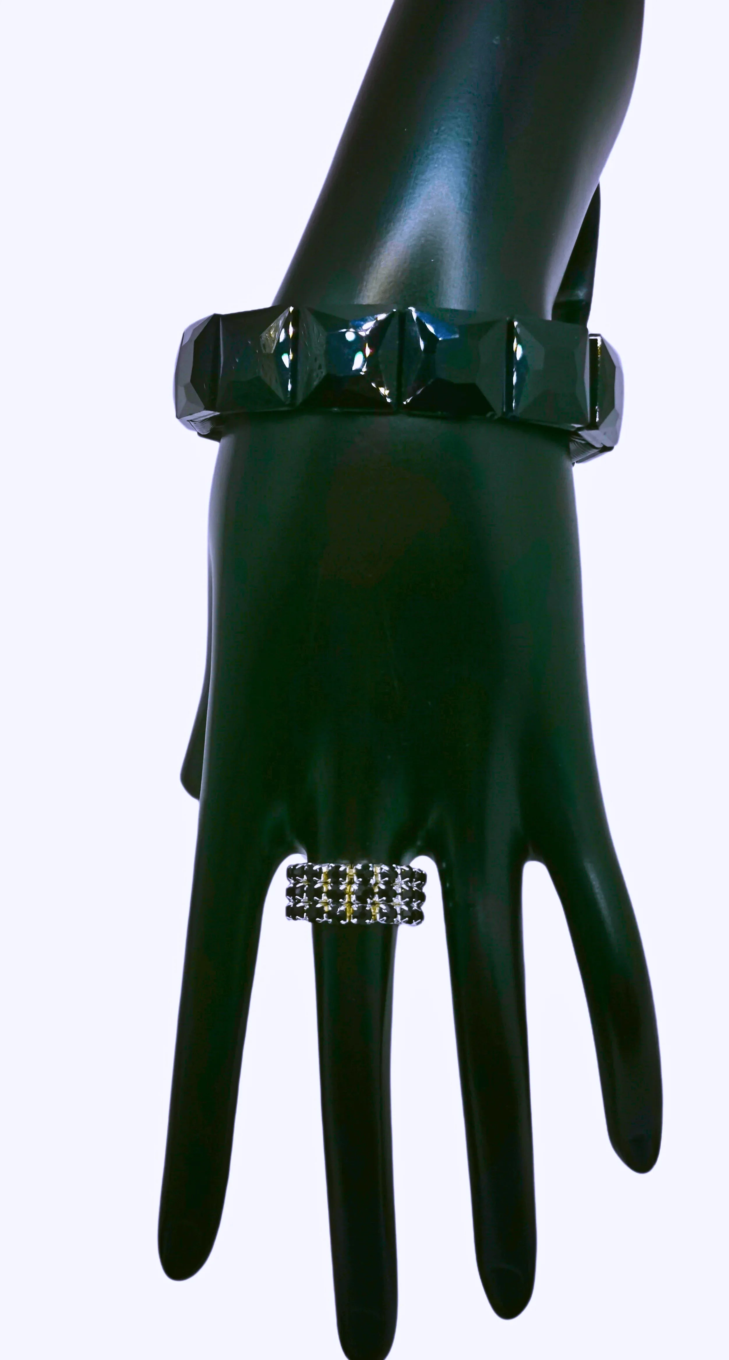 Calenbi Elastic Copper Bracelet and Ring Set with Cubic Zirconia