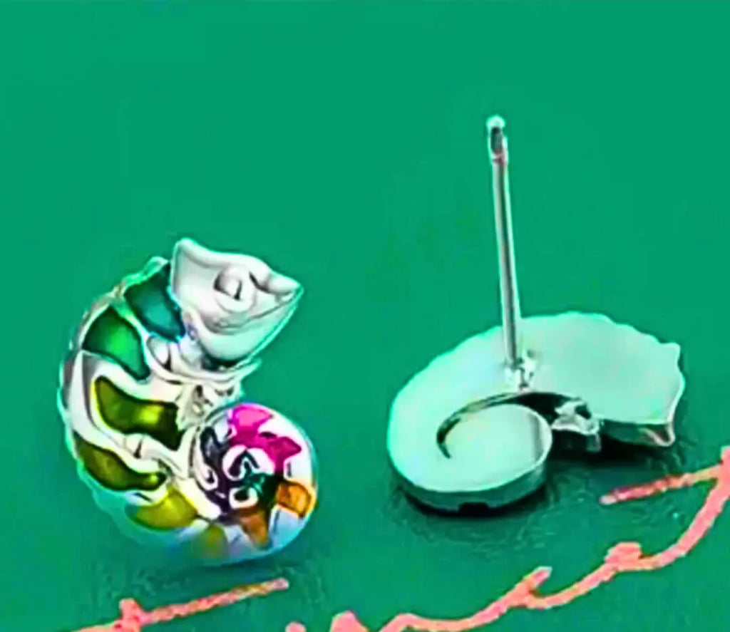 Sterling Silver 925 Chameleon Earrings with Epoxy Resin Insert