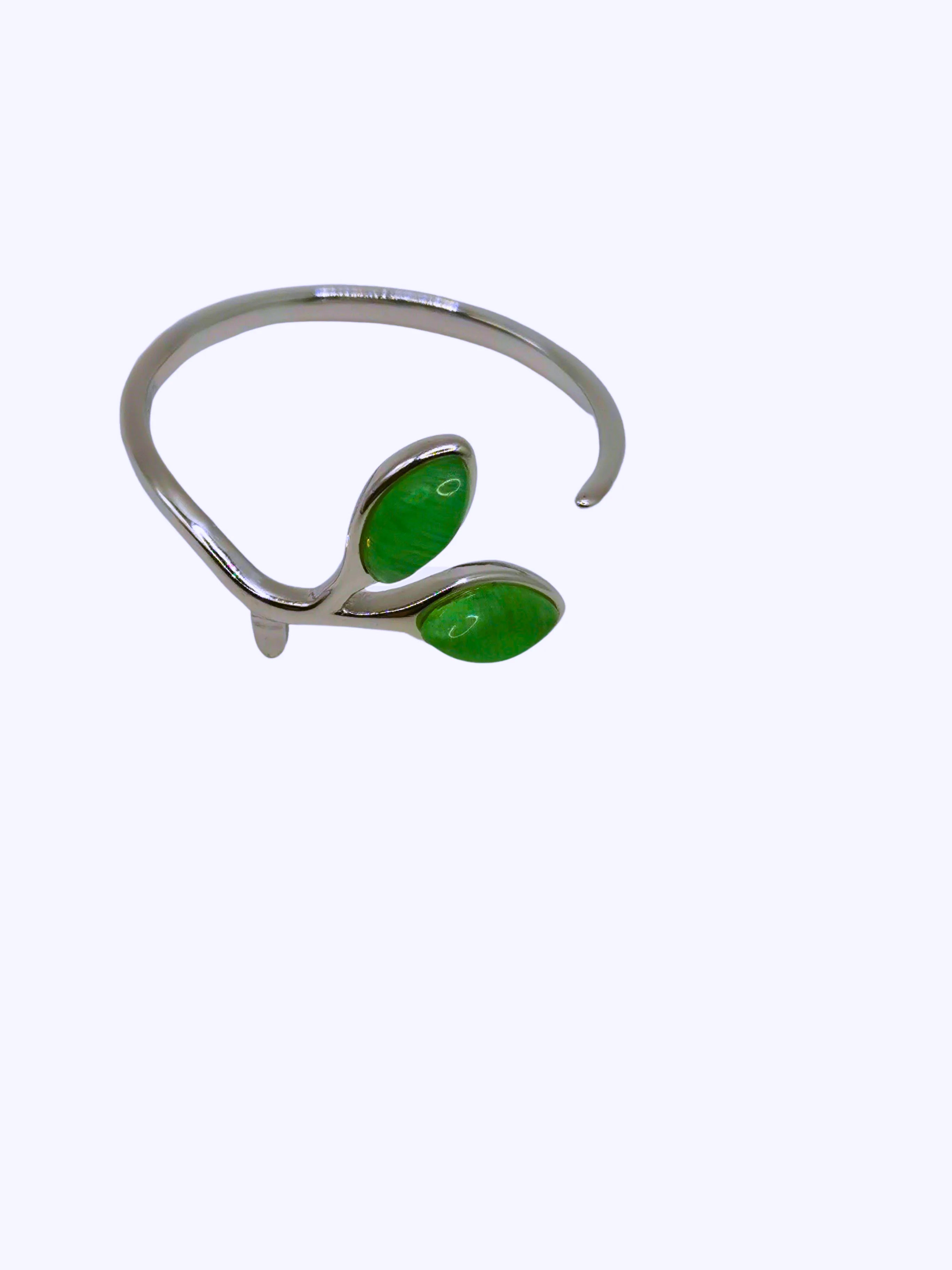 S925 Sterling Silver Ring "Plant Sprout" Cubic Zirconia Imitation Jade Adjustable Calenbi