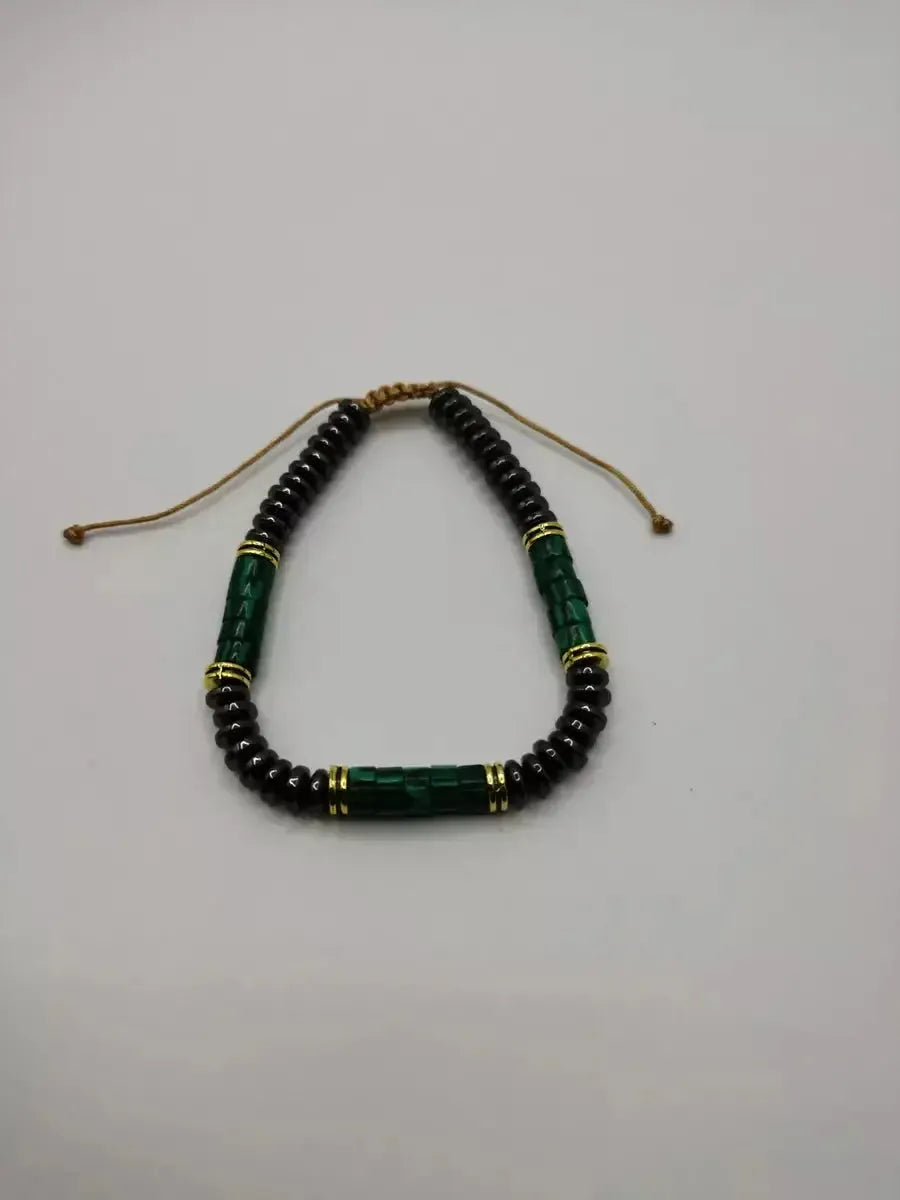 Pulsera Cobre Cuentas Verde Jade Ajustable Calenbi