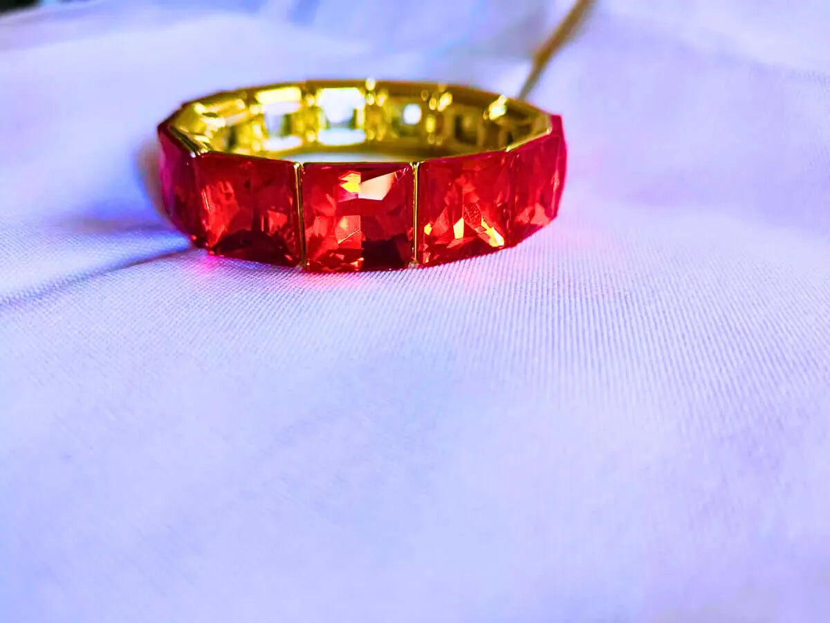 Copper Bracelet with Cubic Zirconia, Colorful Elastic Gold Color, Calenbi