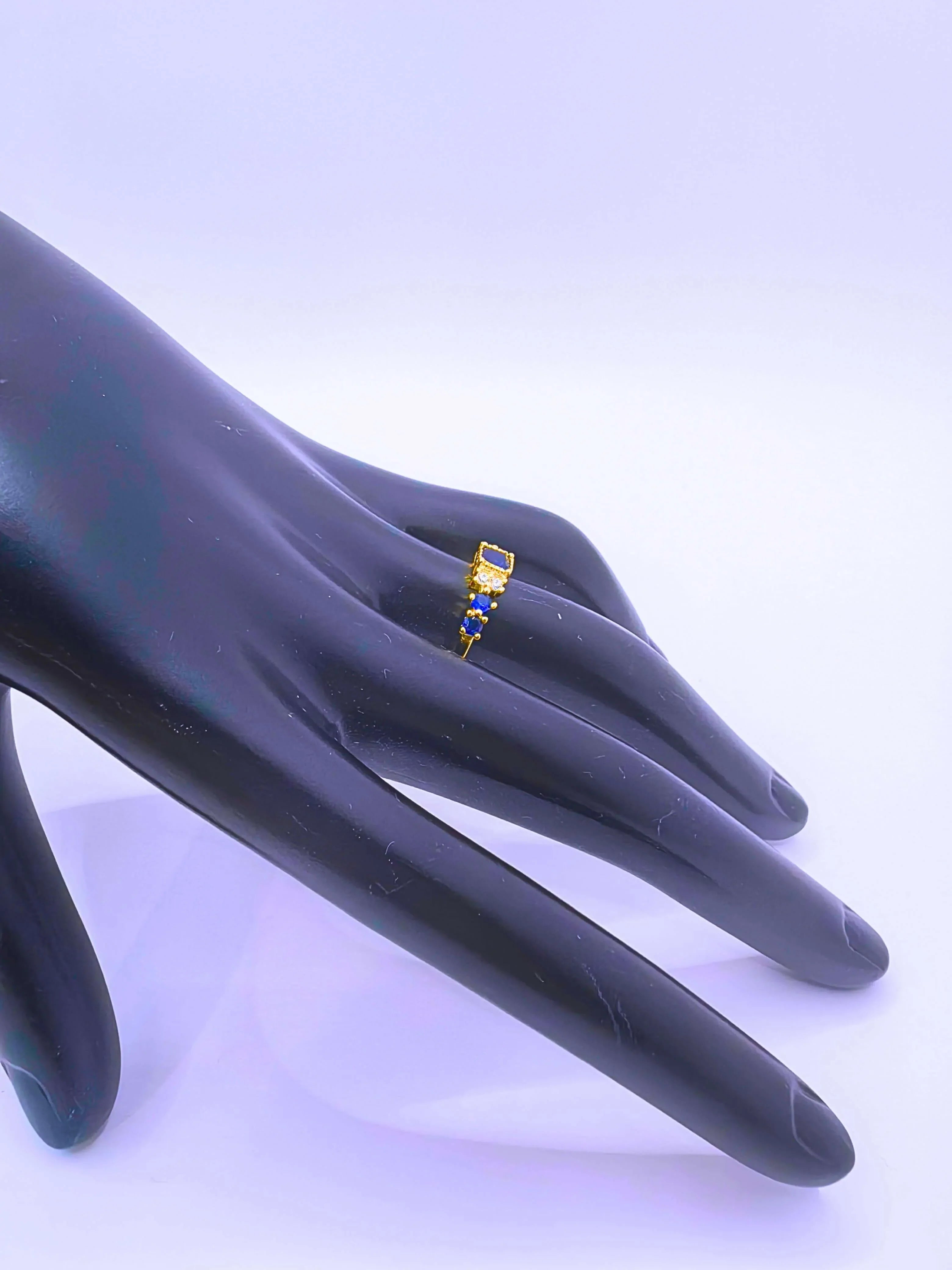 S925 Sterling Silver Ring with Navy Blue Cubic Zirconia "Queen's Gaze" 12K Gold Plated Calenbi