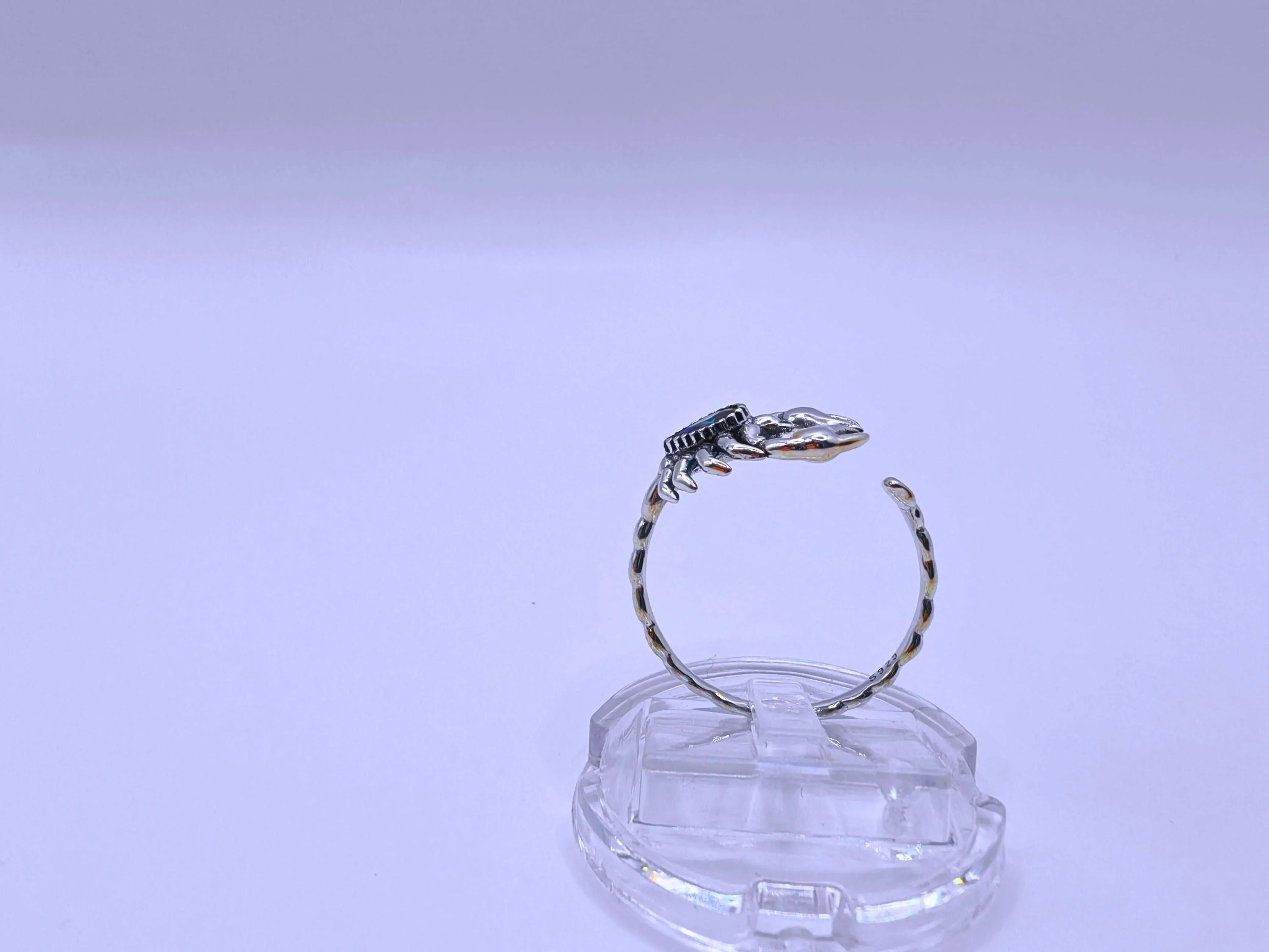 S925 Sterling Silver "Scorpion" Ring with Purple Cubic Zirconia, Adjustable, Calenbi