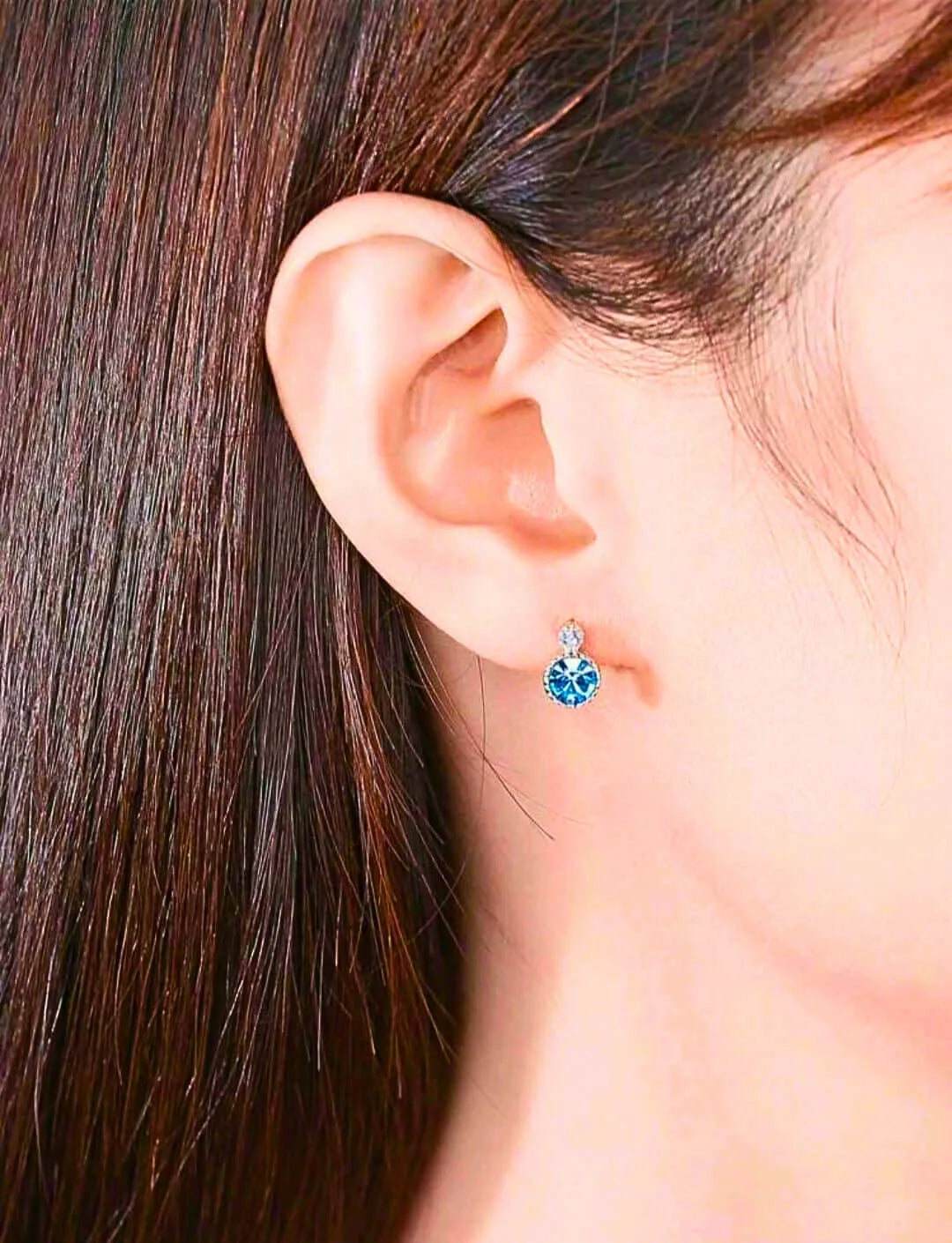 Necklace and Earrings Set S925 Sterling Silver Minimalist Modern Sky Blue Cubic Zirconia Calenbi