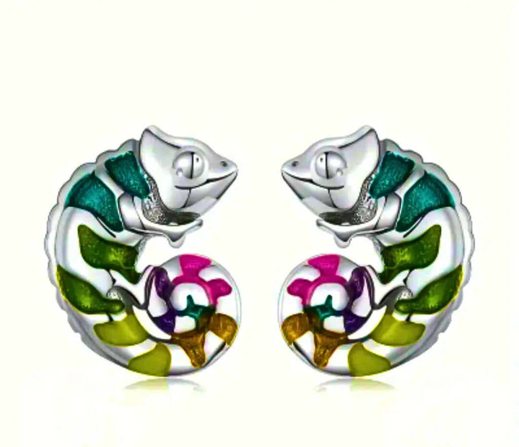 Sterling Silver 925 Chameleon Earrings with Epoxy Resin Insert