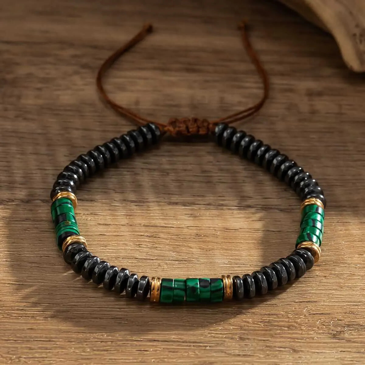 Calenbi Adjustable Copper Bracelet with Jade Green Beads