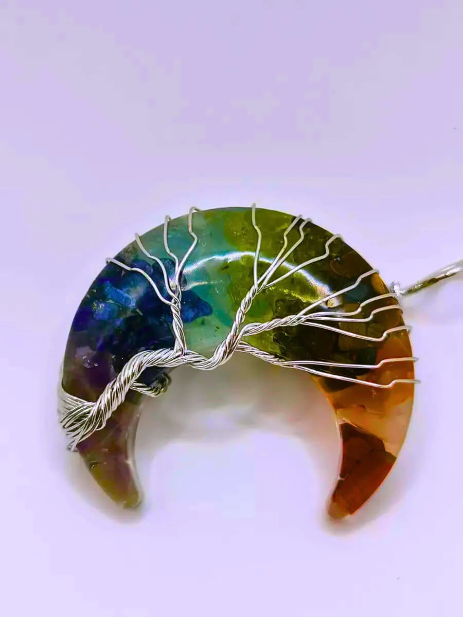 Calenbi Moon and Seven Chakras Necklace and Pendant with Natural Opal