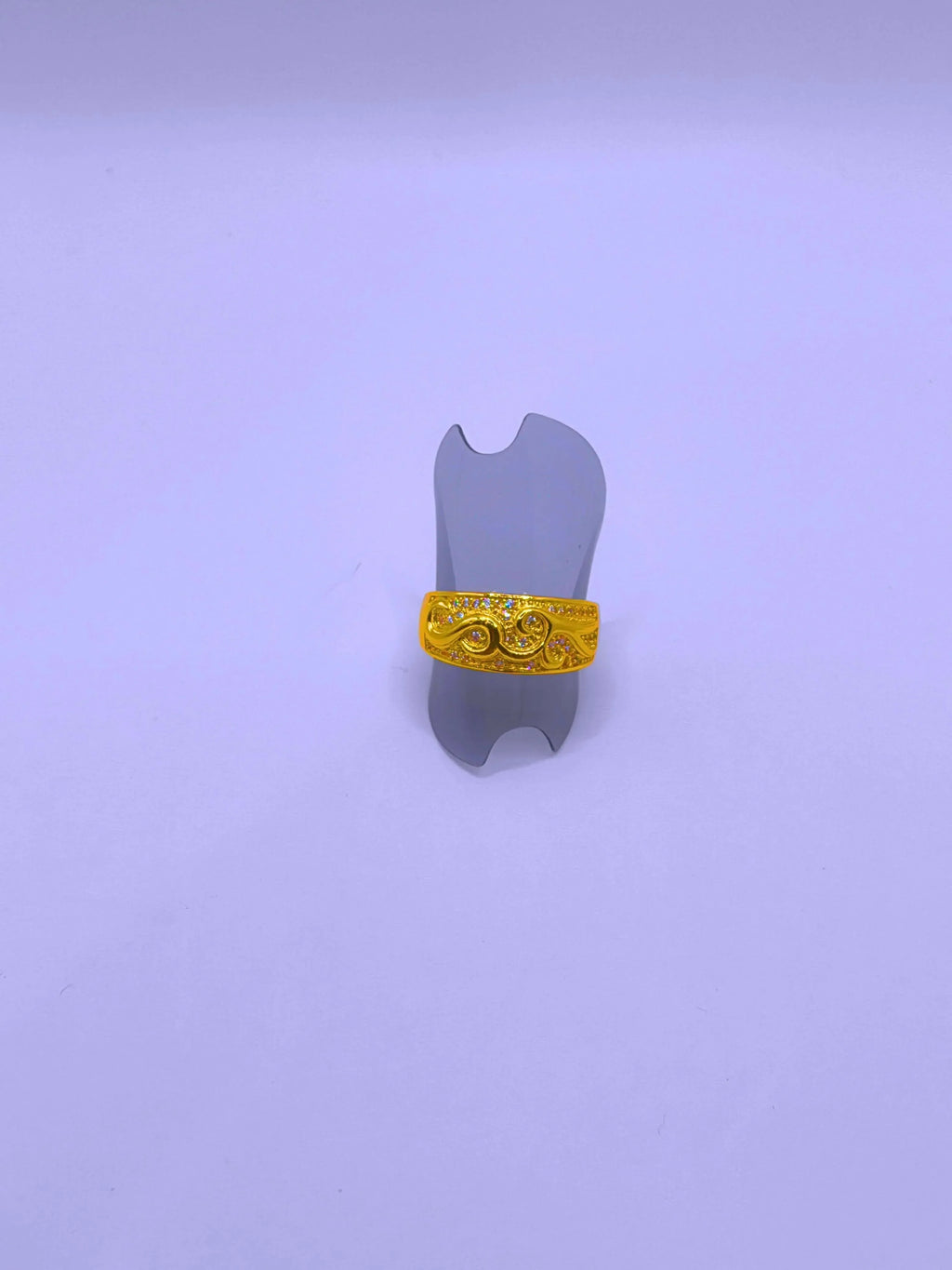 Calenbi Copper Ring Engraved Flower 14k Gold Plated Adjustable