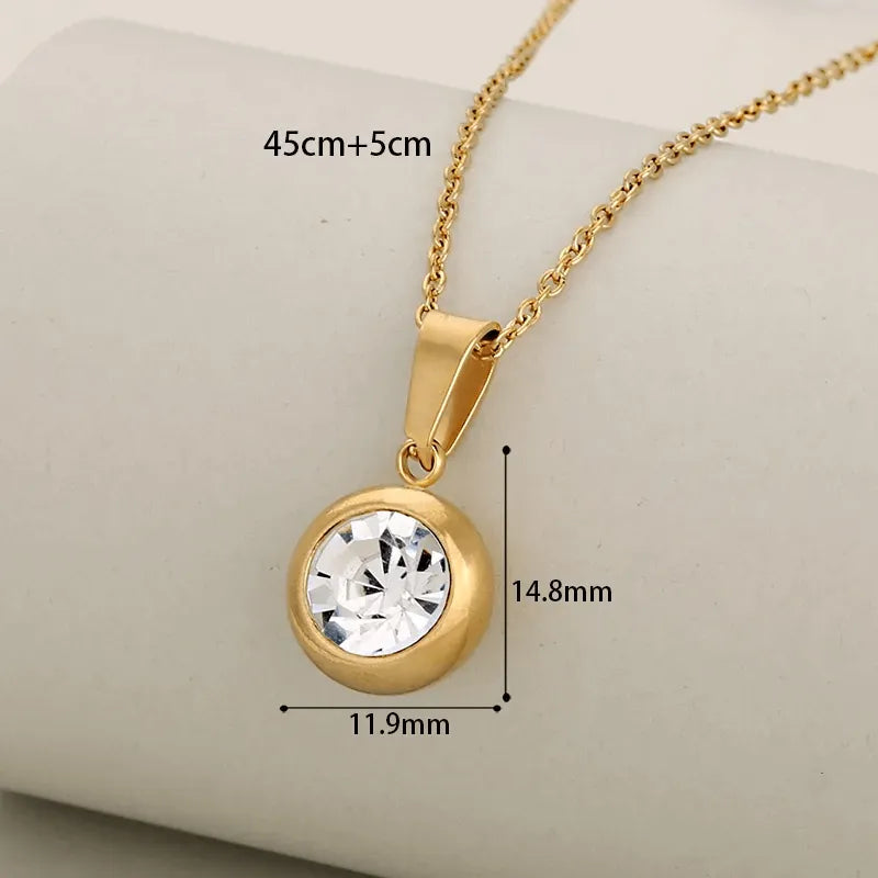 Collar y Aretes Acero Inoxidable Circonita Cubica Blanca Chapa Oro 10k 304L Calenbi