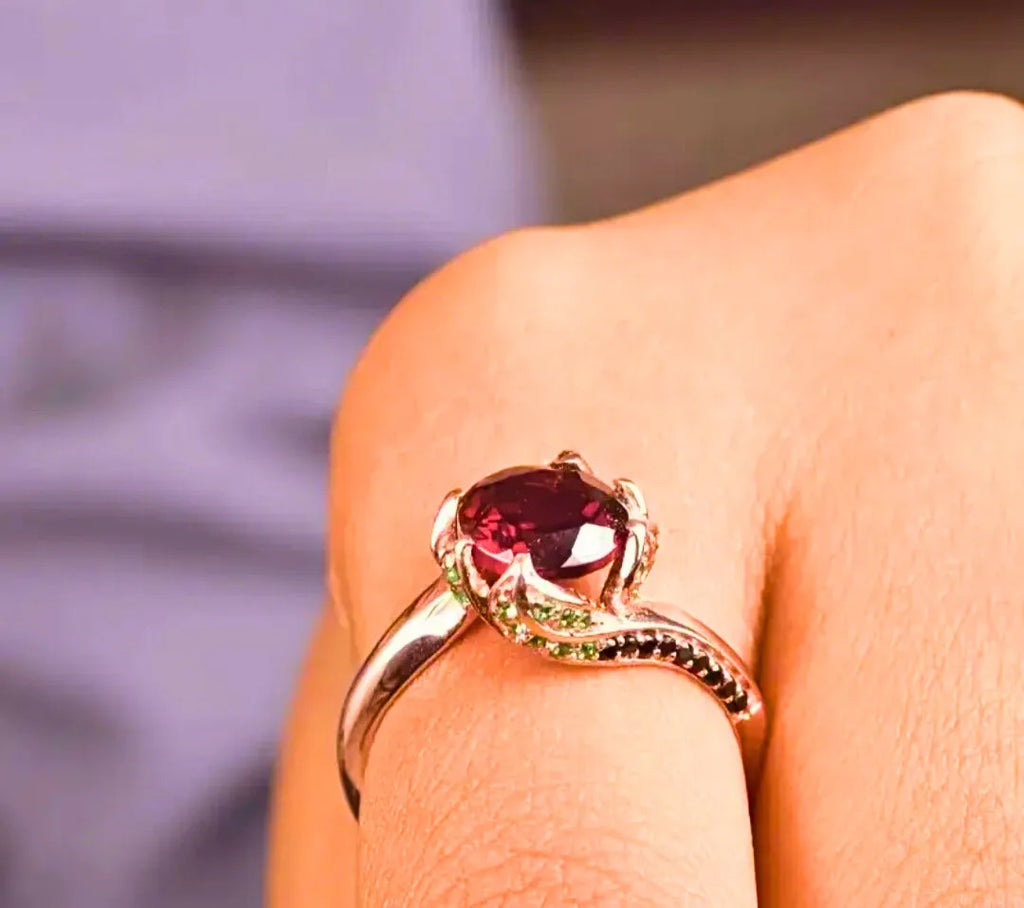 Copper Ring "Eternal Flower" Red Cubic Zirconia 10k Rose Gold Plated