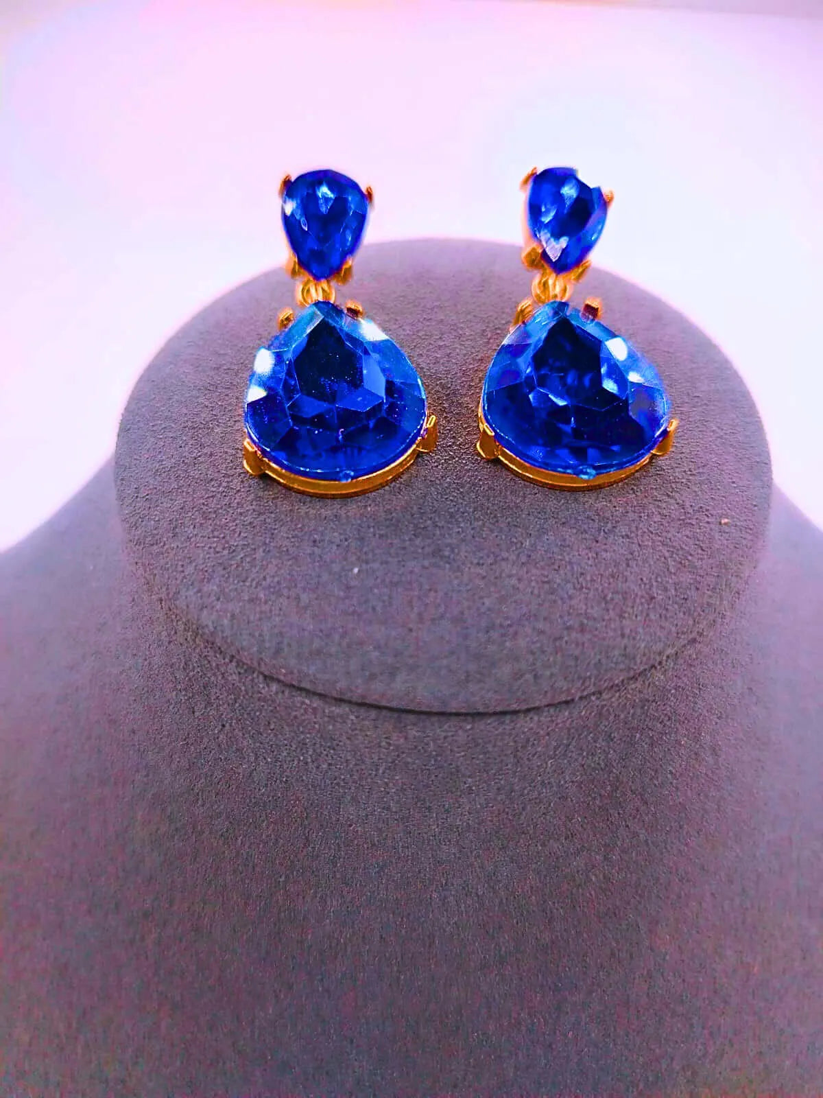 Copper Drop Earrings with Blue Cubic Zirconia, 10k Gold Plated, Calenbi