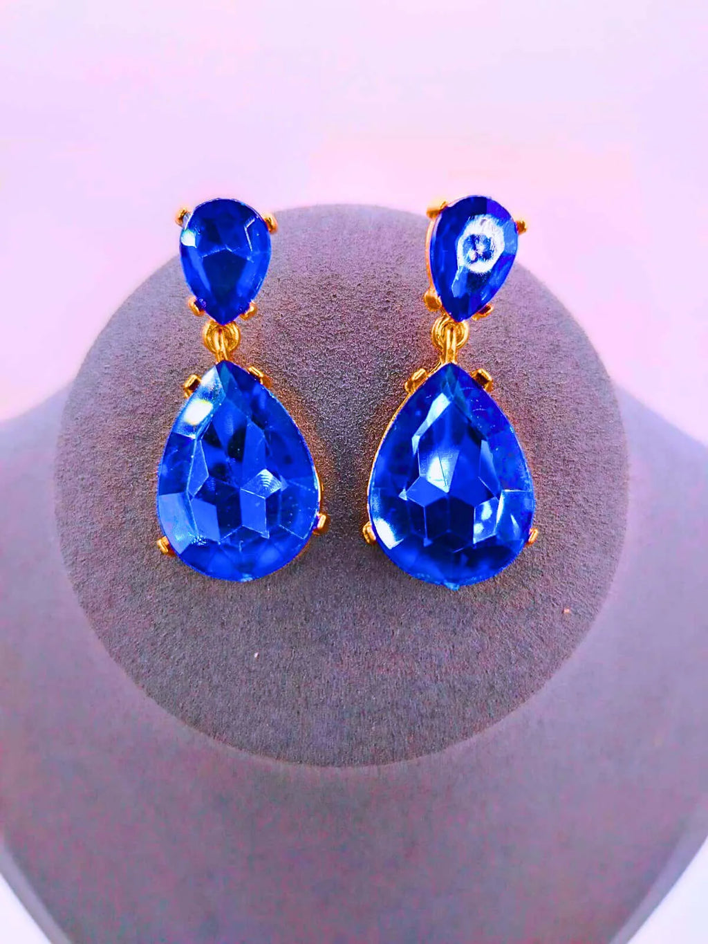 Pendientes Cobre Gota Circonita Cubica Azul Chapa Oro 10k Calenbi