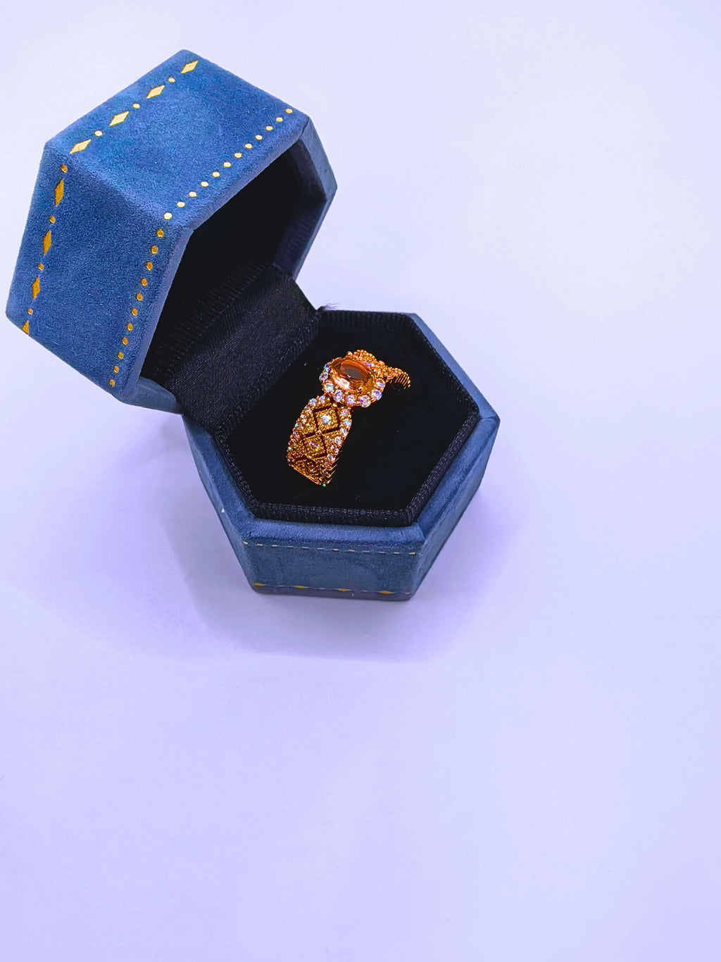 Calenbi Stainless Steel Ring with Cubic Zirconia and 14K Rose Gold Plating