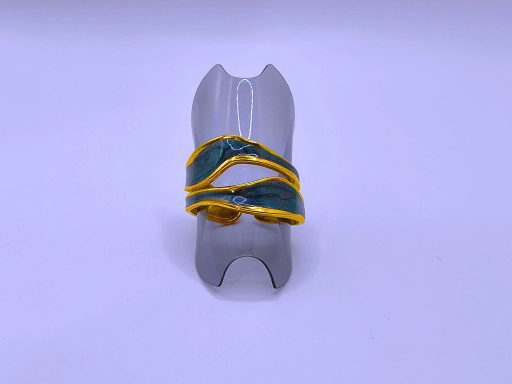 Stainless Steel Ring with Black Epoxy Coating and 10k Gold Plating by Calenbi