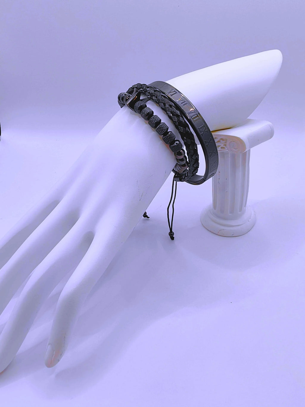 Unisex Black Triple Stainless Steel Bracelet Calenbi