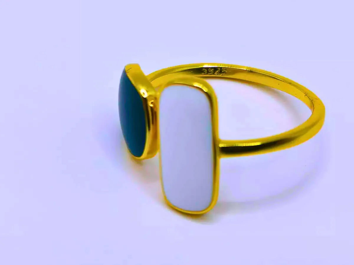 Anillo Plata De Ley 925 Geométrico Ajustable Chapa Oro 10K Calenbi