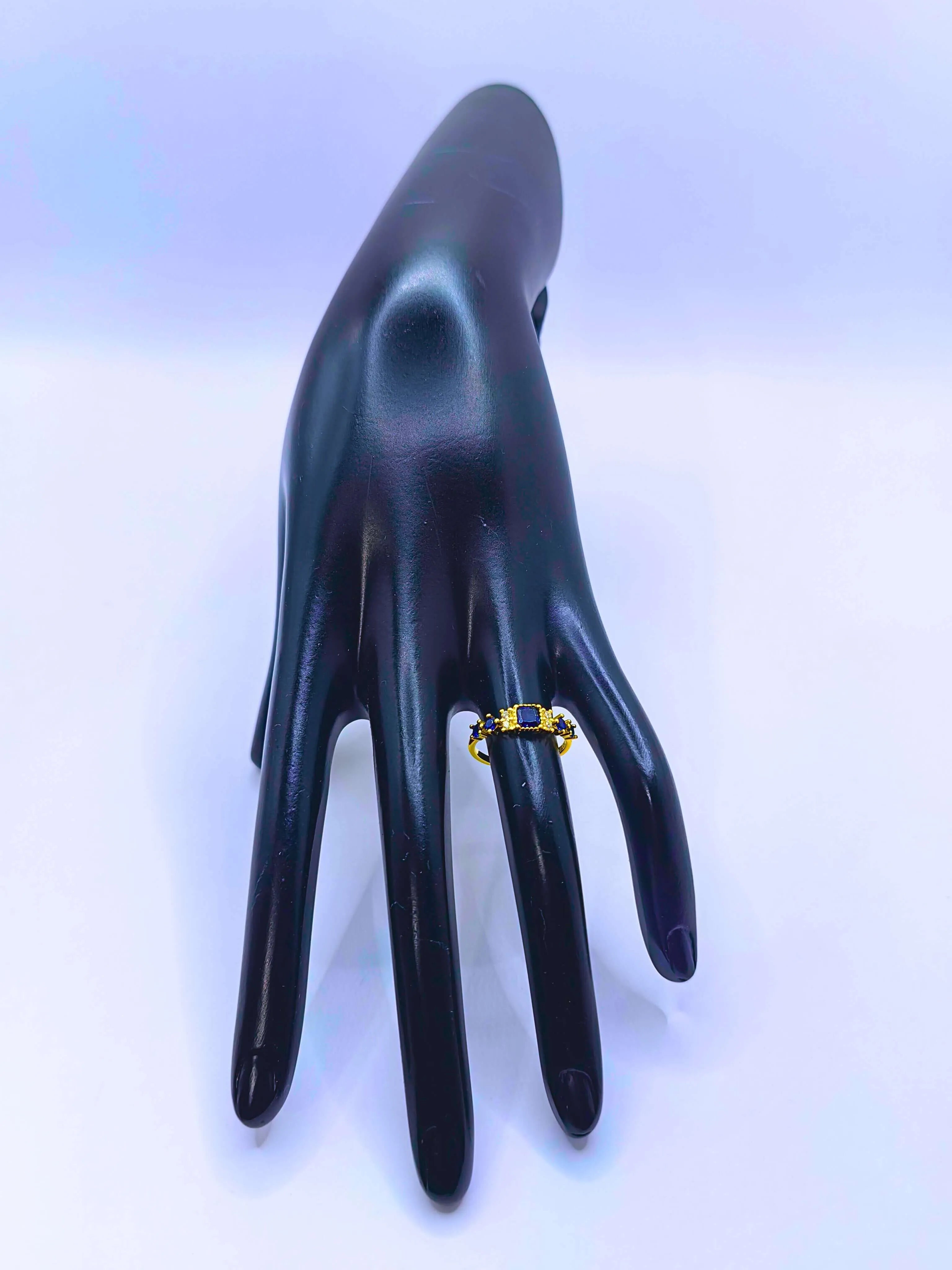 S925 Sterling Silver Ring with Navy Blue Cubic Zirconia "Queen's Gaze" 12K Gold Plated Calenbi