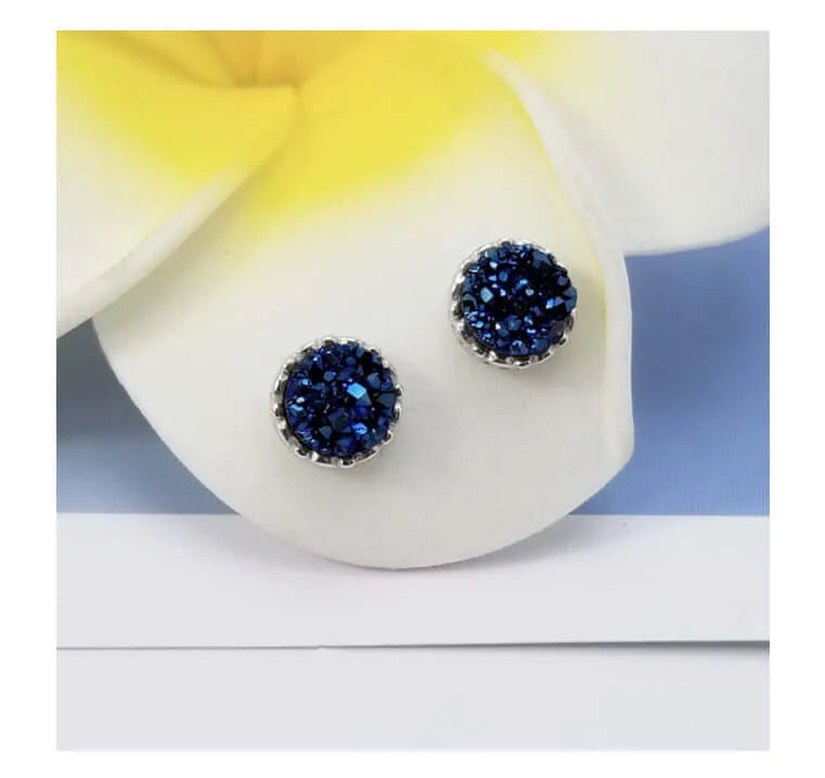 Collar y Aretes S925 Ley Ágata Cristalizada "Tachuela" Calenbi