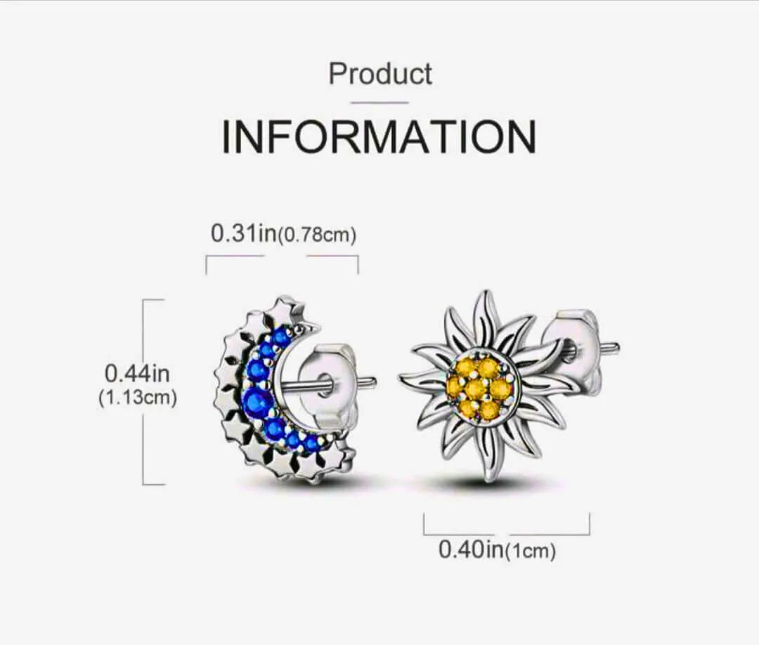 Aretes S925 Ley "Sol y Luna" Circonita Cubica Azul y Amarillo Calenbi