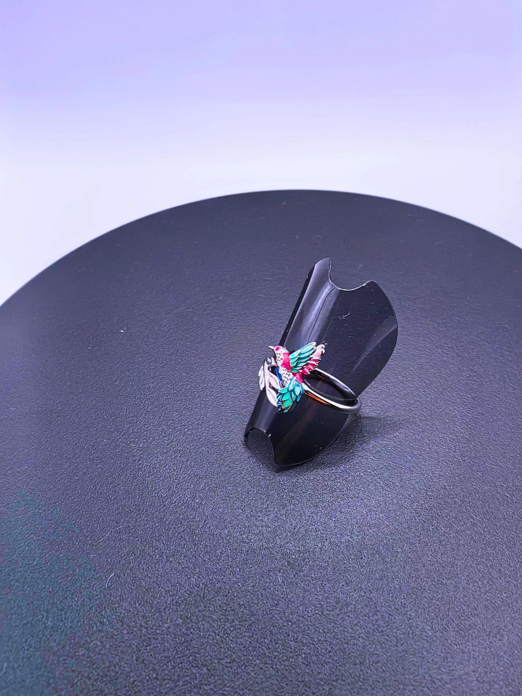 925 Sterling Silver Hummingbird Ring with Adjustable Epoxy Resin by Calenbi