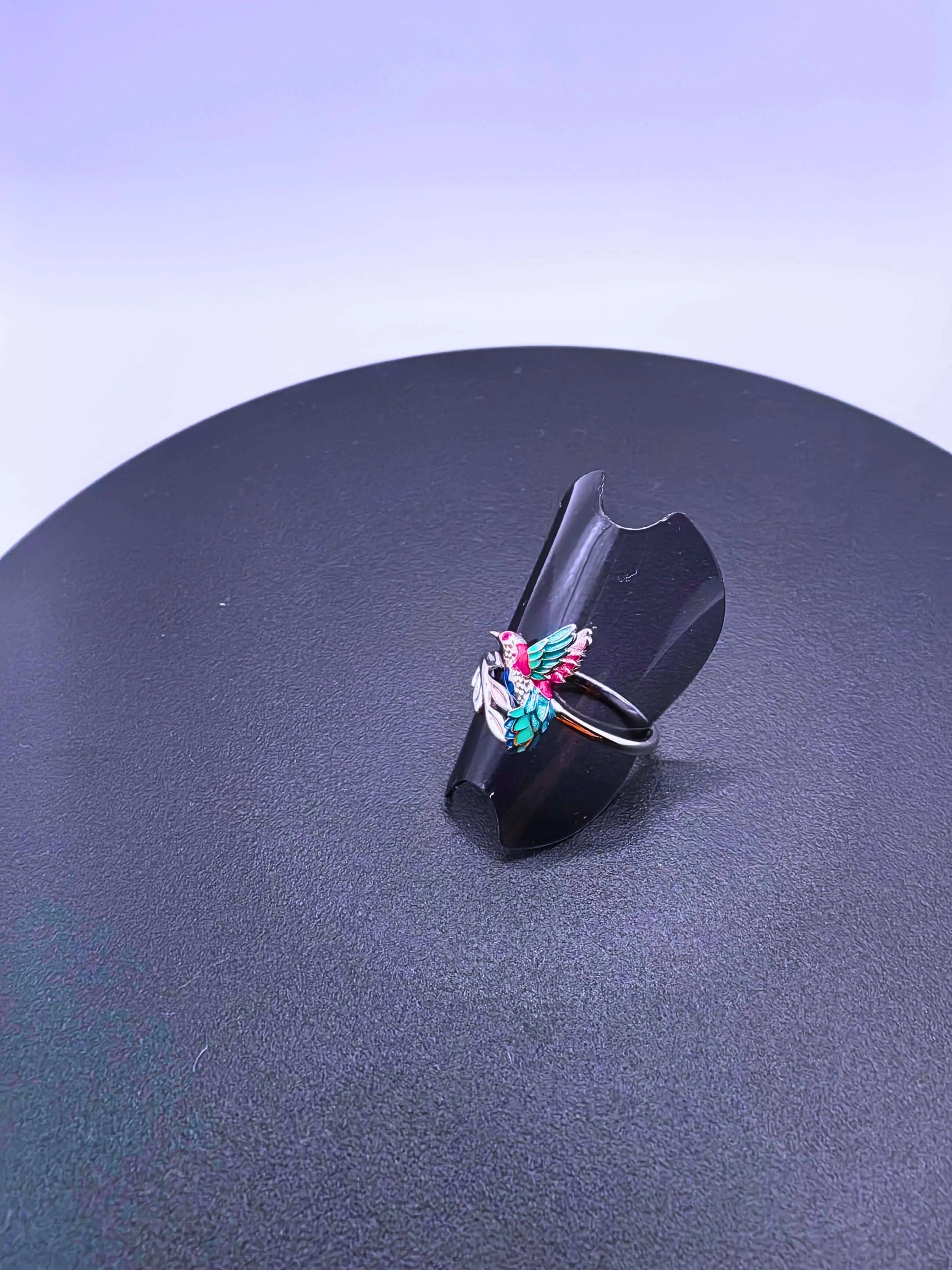 Anillo Plata Ley 925 Colibrí Recina Epoxica Ajustable Calenbi