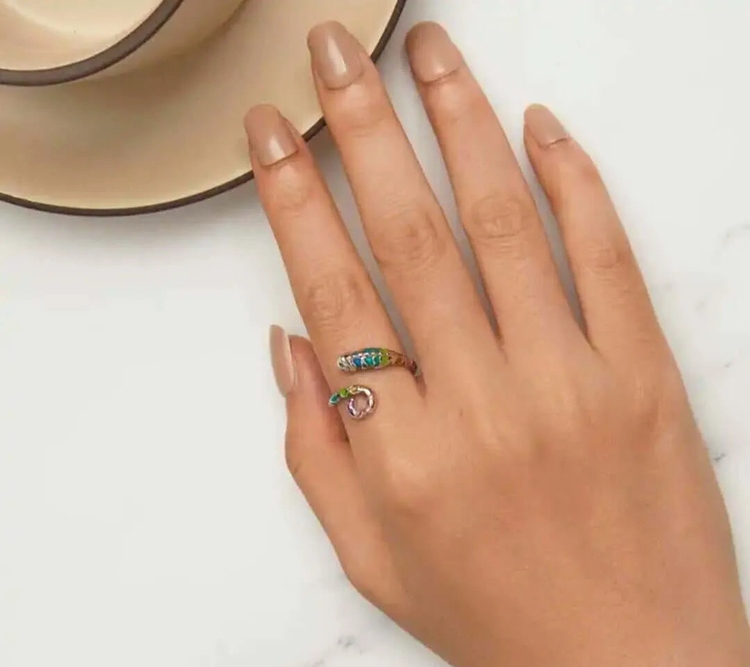 Anillo S925 Ley "Camaleón" Resina Epoxica Ajustable Calenbi