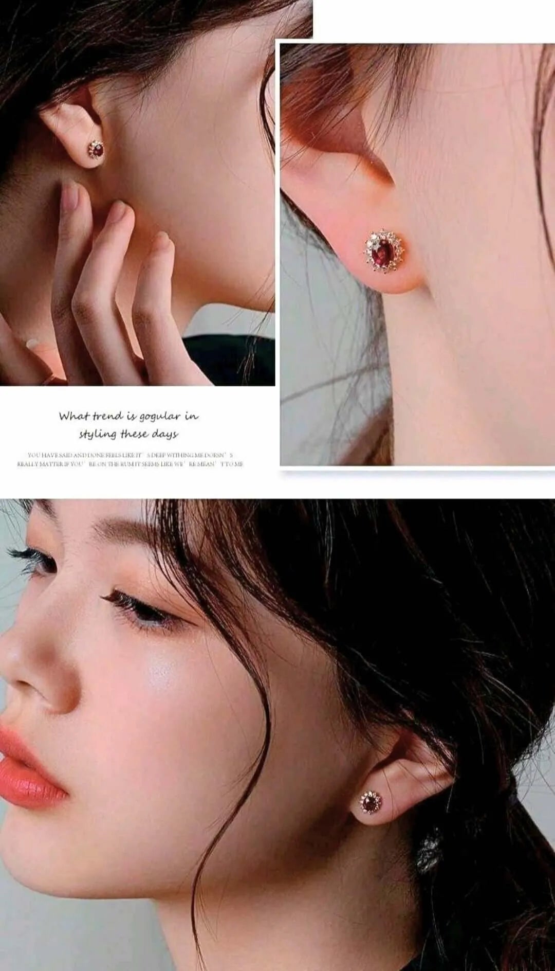 Necklace and Earrings Set S925 Sterling Silver "Ruby" 14K Rose Gold Plated Calenbi