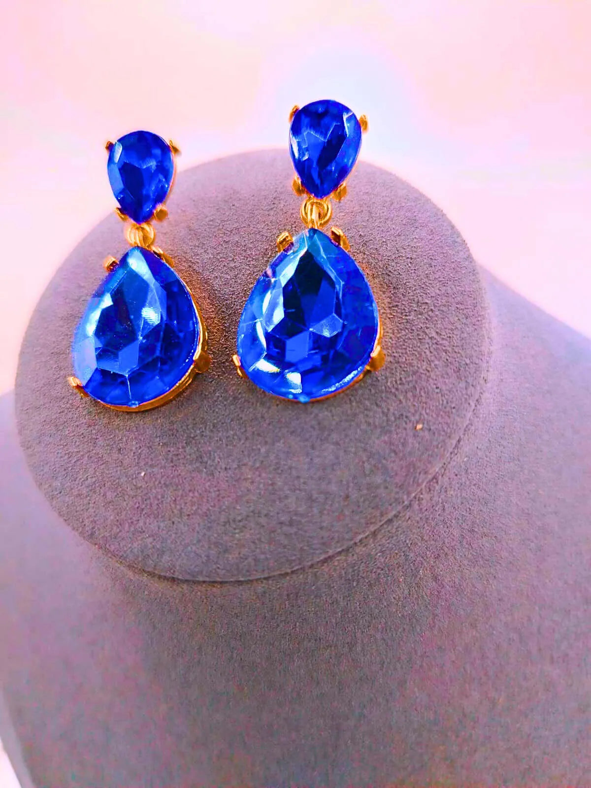 Copper Drop Earrings with Blue Cubic Zirconia, 10k Gold Plated, Calenbi
