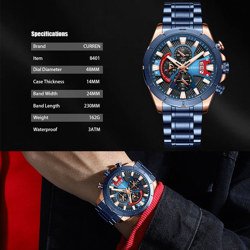 CURREN New Fashion Watches for Men Casual Luminous Brown Face Stainless Steel Band Waterproof 8401 XH Without Box