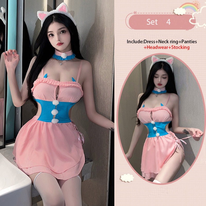 Lolita porn maid uniform babydoll pink dress erotic lingerie role-playing women sexy lingerie maid cosplay costumes underwear