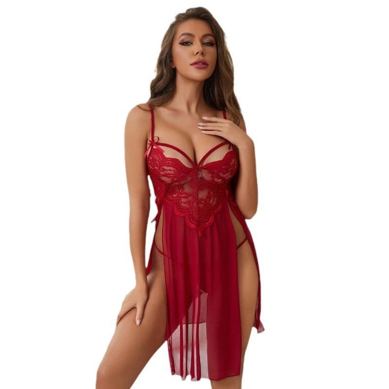 Women's Sexy Camisole Set with Lace and Chiffon Stitching, Slit, P8AF
