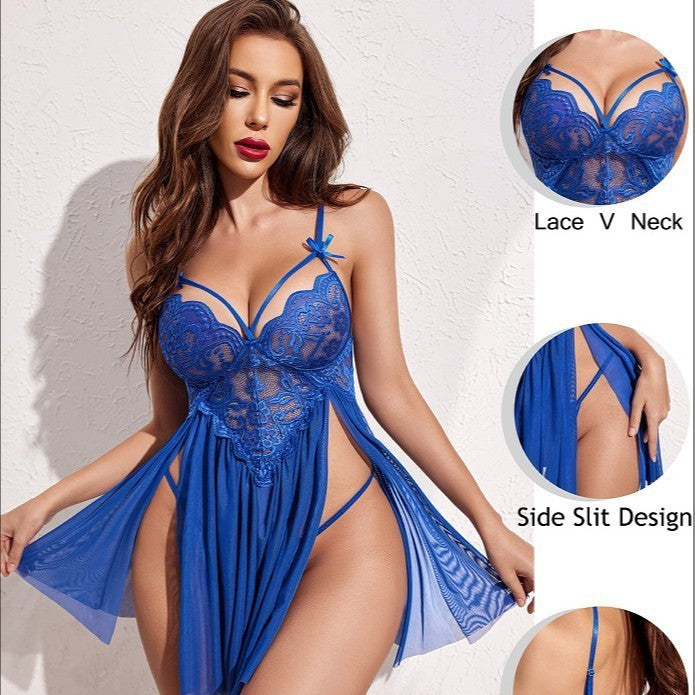 Women's Sexy Camisole Set with Lace and Chiffon Stitching, Slit, P8AF
